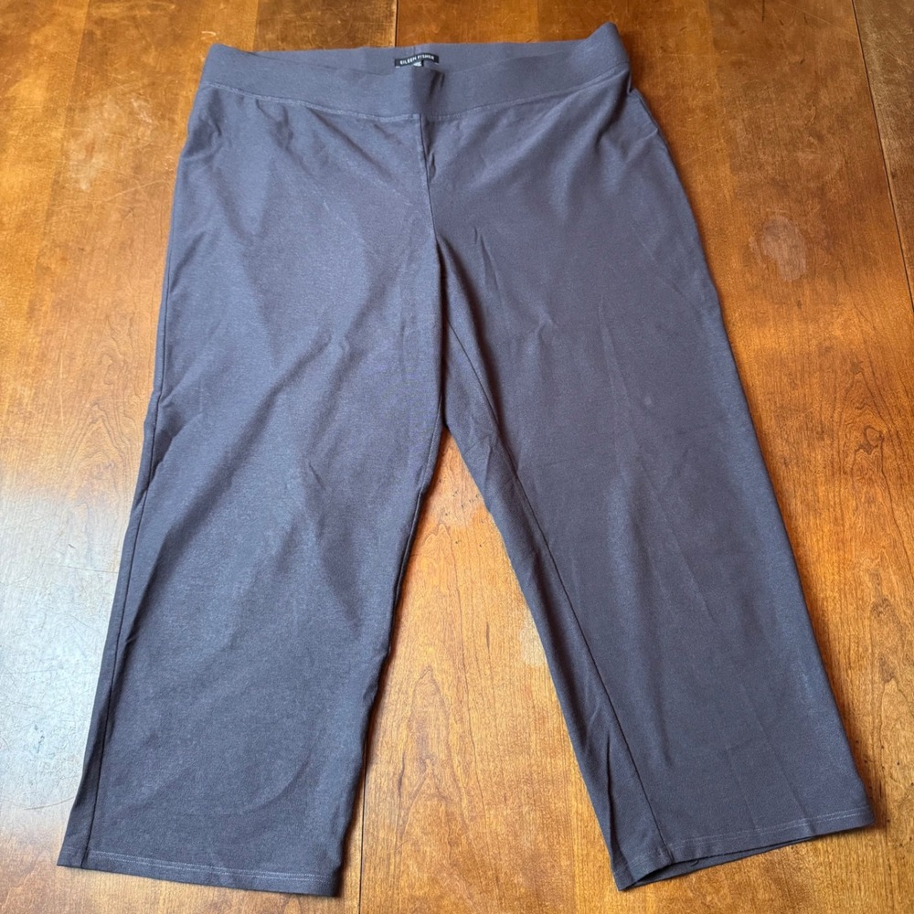 Eileen Fisher Pants Women L Gray Cropped‎ Straight Leg Viscose Stretch Pull On